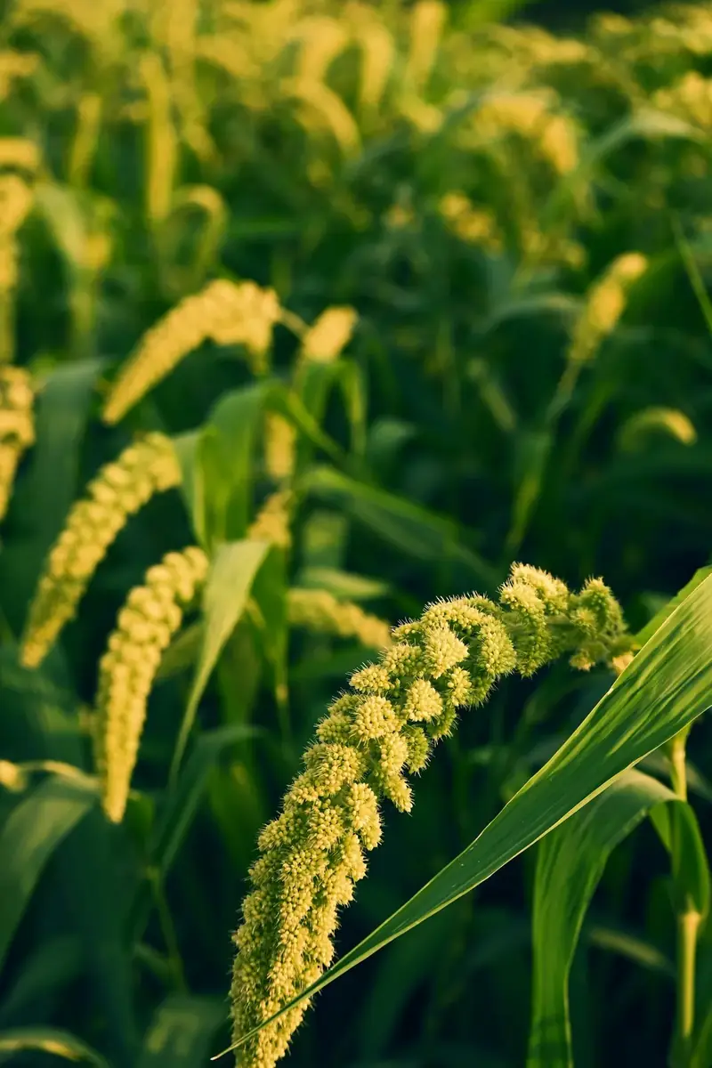 Millet seed heads in sunlight